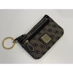 DOONEY & BOURKE Black Canvas Signature Monogram Coin Purse With Key Ring